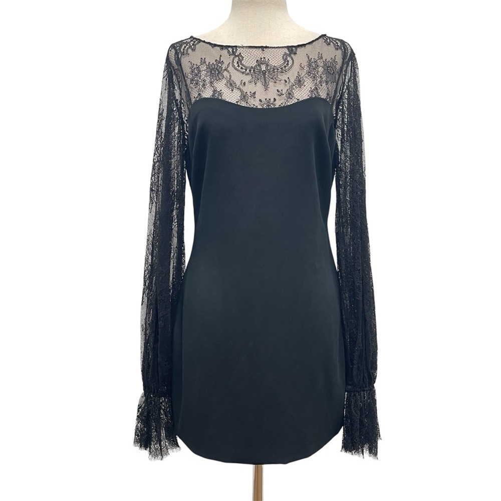 Marchesa Notte Silk Lace Long Sleeve Black Dress Size 4